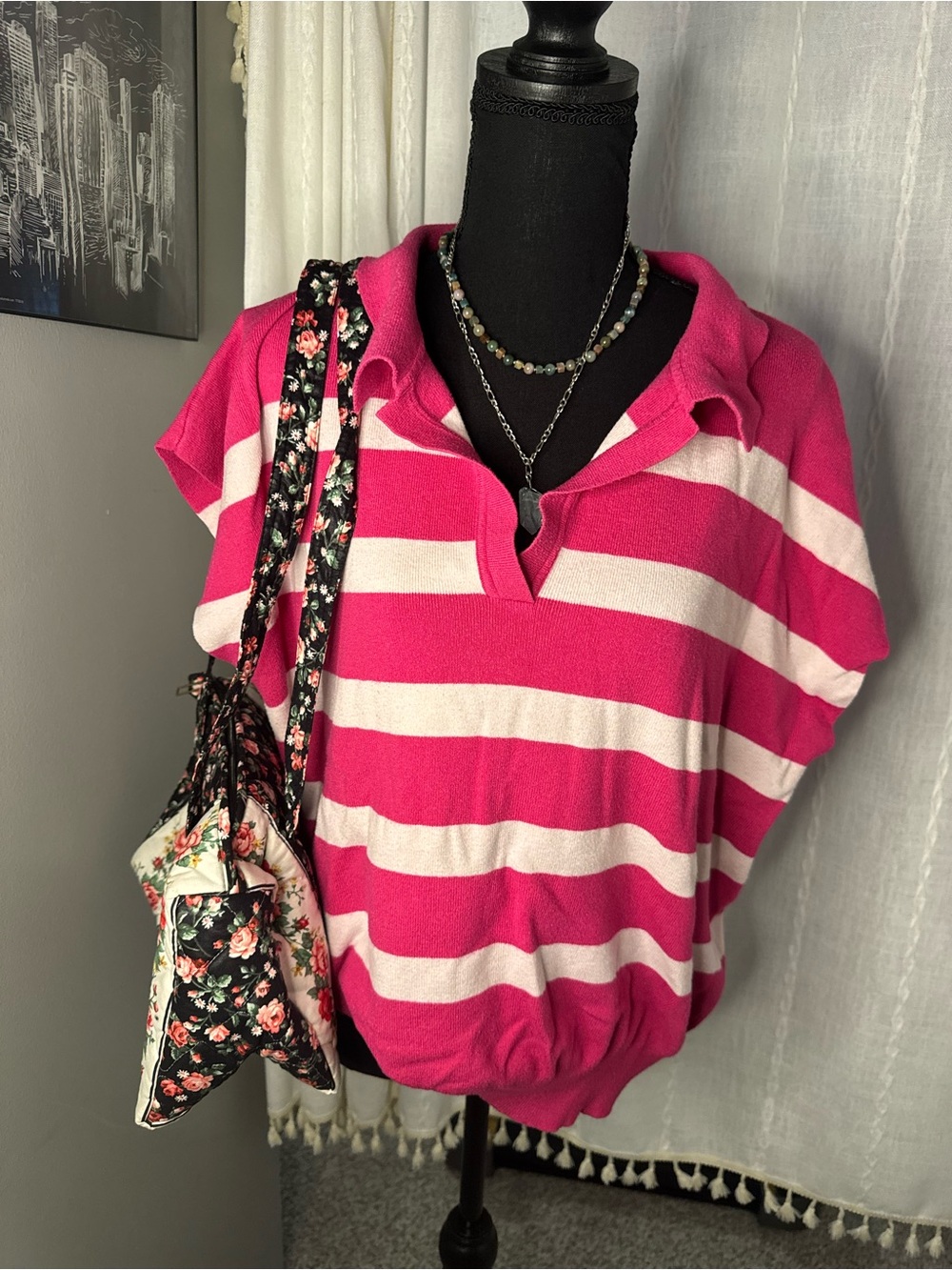 First Love Hot Pink and White Striped Polo Tunic
